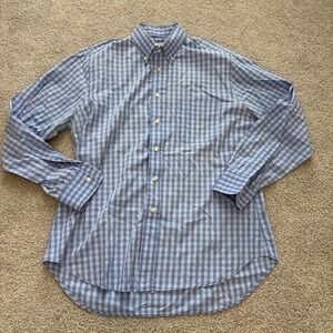 Gitman Bros Button Down Shirt Mens L Blue Gingham Check Plaid Preppy Office